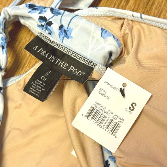 A Pea in the Pod Maternity Blue Floral Ruffle One-Piece Swimsuit Size Small - Picture 14 of 14